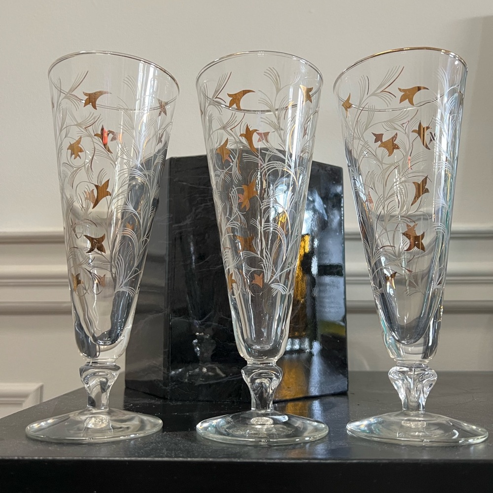 3 Vintage Libbey Royal Fern Fluted Pilsner Glasses